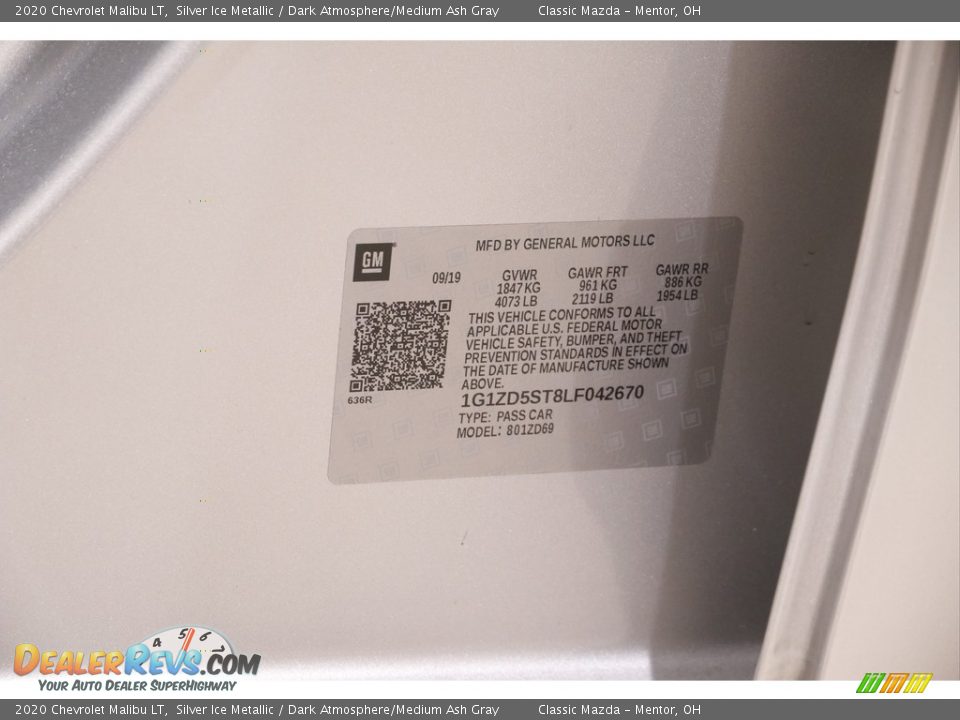 2020 Chevrolet Malibu LT Silver Ice Metallic / Dark Atmosphere/Medium Ash Gray Photo #19