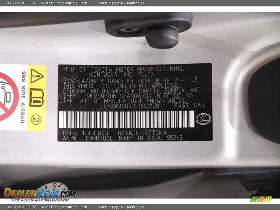 2018 Lexus ES 350 Silver Lining Metallic / Black Photo #25