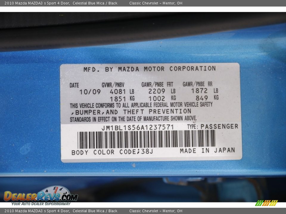 2010 Mazda MAZDA3 s Sport 4 Door Celestial Blue Mica / Black Photo #19