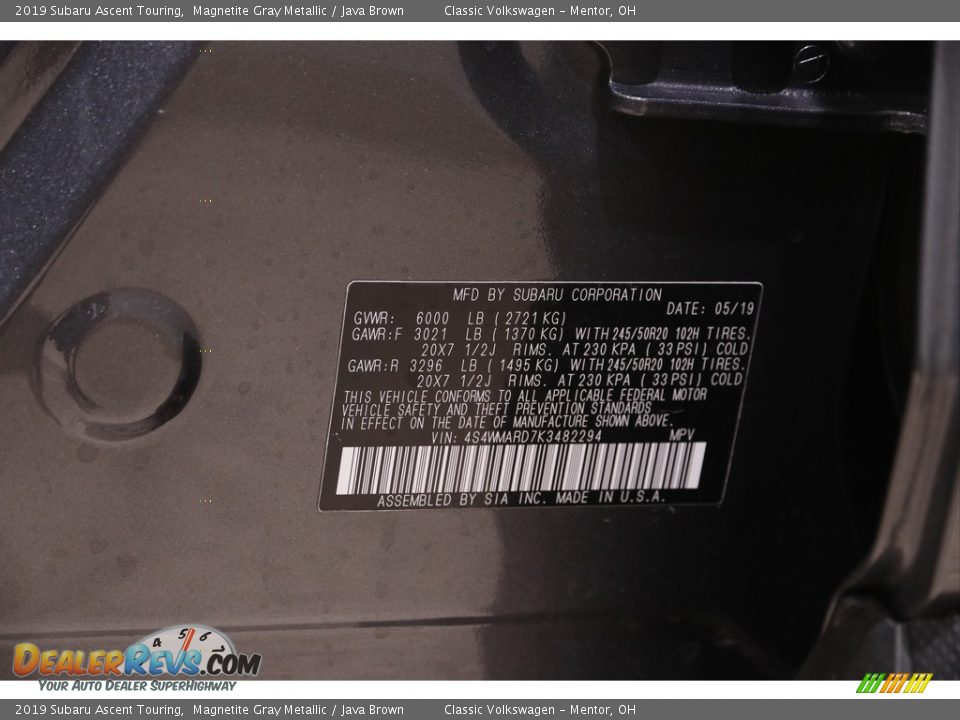 2019 Subaru Ascent Touring Magnetite Gray Metallic / Java Brown Photo #31