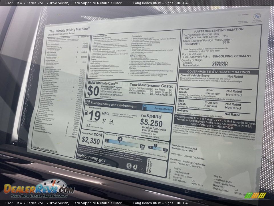 2022 BMW 7 Series 750i xDrive Sedan Window Sticker Photo #25