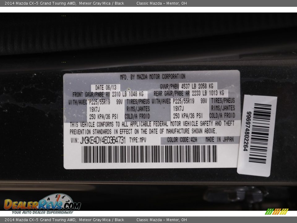2014 Mazda CX-5 Grand Touring AWD Meteor Gray Mica / Black Photo #21