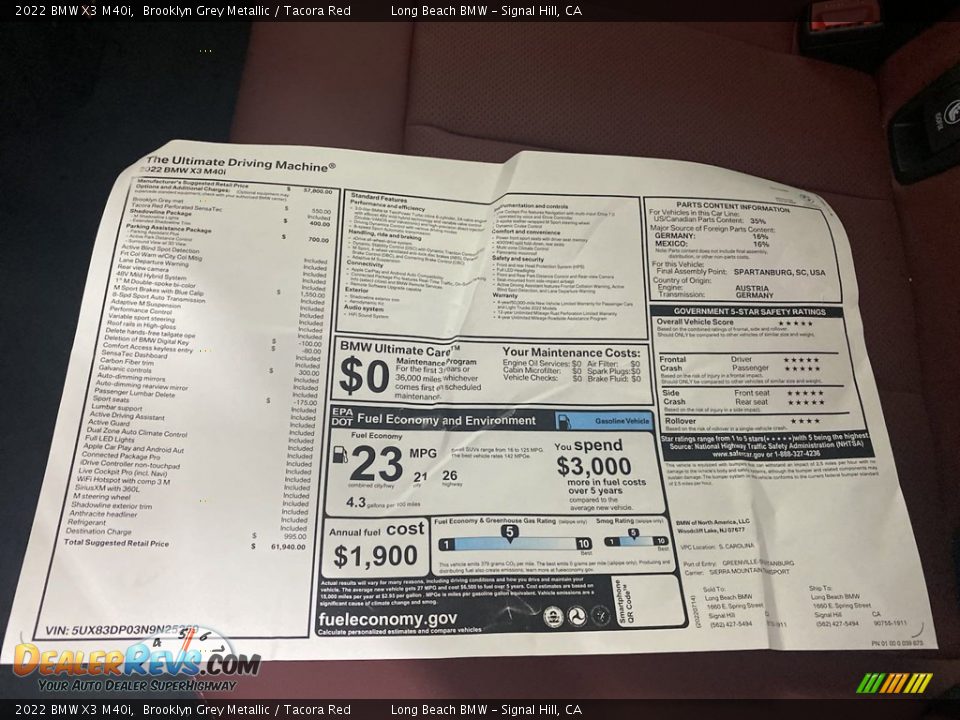 2022 BMW X3 M40i Window Sticker Photo #26