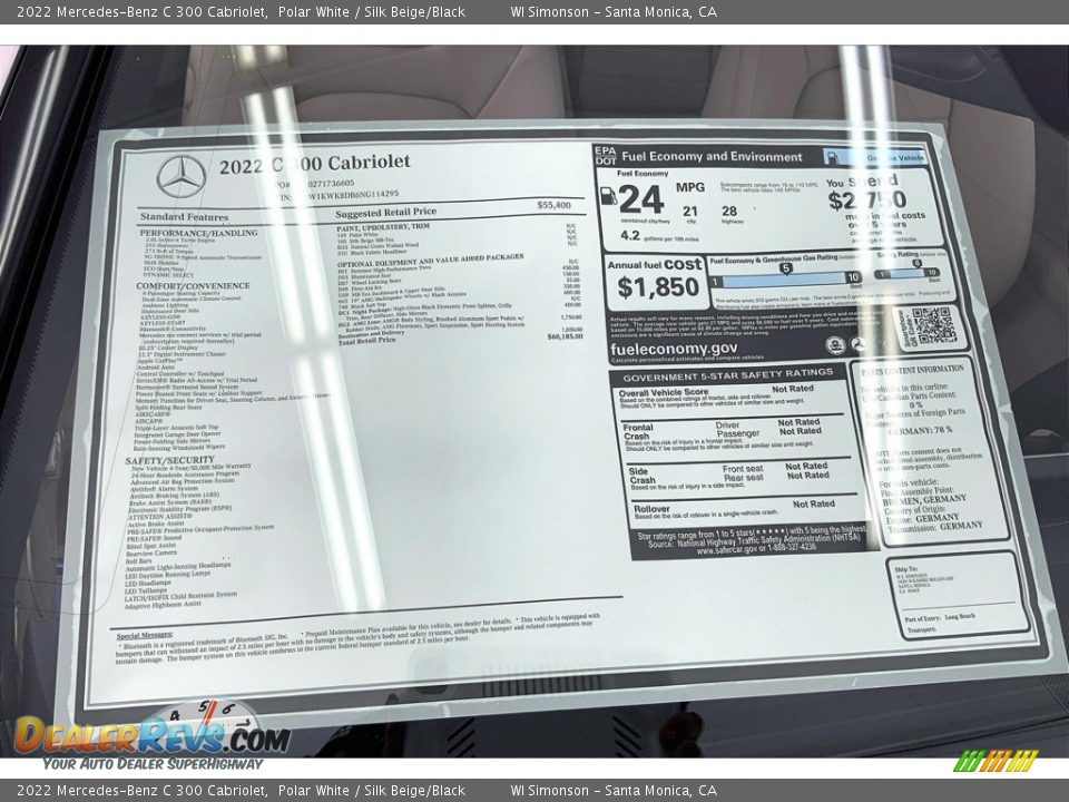 2022 Mercedes-Benz C 300 Cabriolet Window Sticker Photo #13