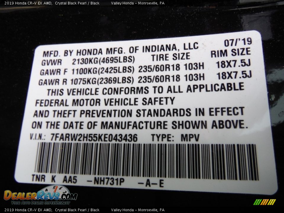 2019 Honda CR-V EX AWD Crystal Black Pearl / Black Photo #28