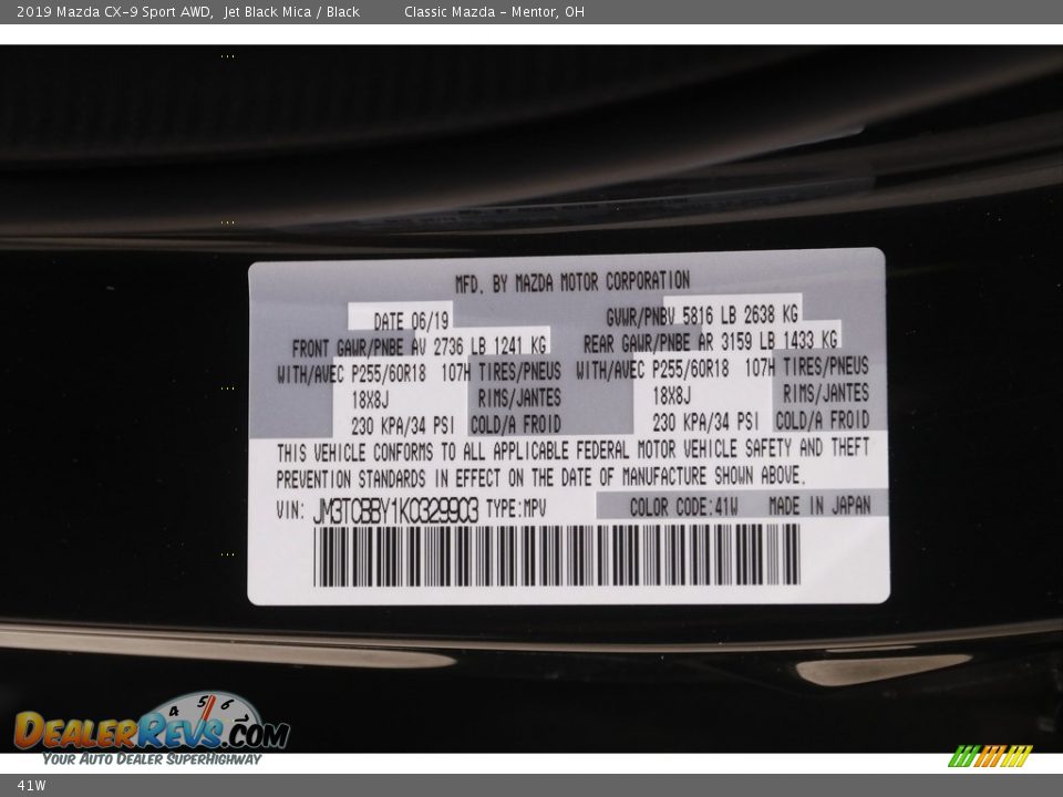Mazda Color Code 41W Jet Black Mica