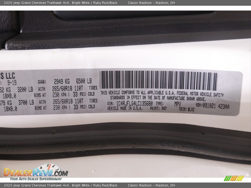 2020 Jeep Grand Cherokee Trailhawk 4x4 Bright White / Ruby Red/Black Photo #24