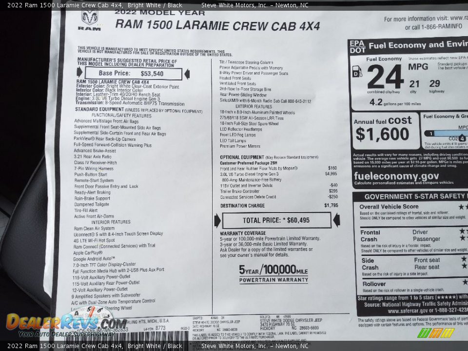 2022 Ram 1500 Laramie Crew Cab 4x4 Bright White / Black Photo #27