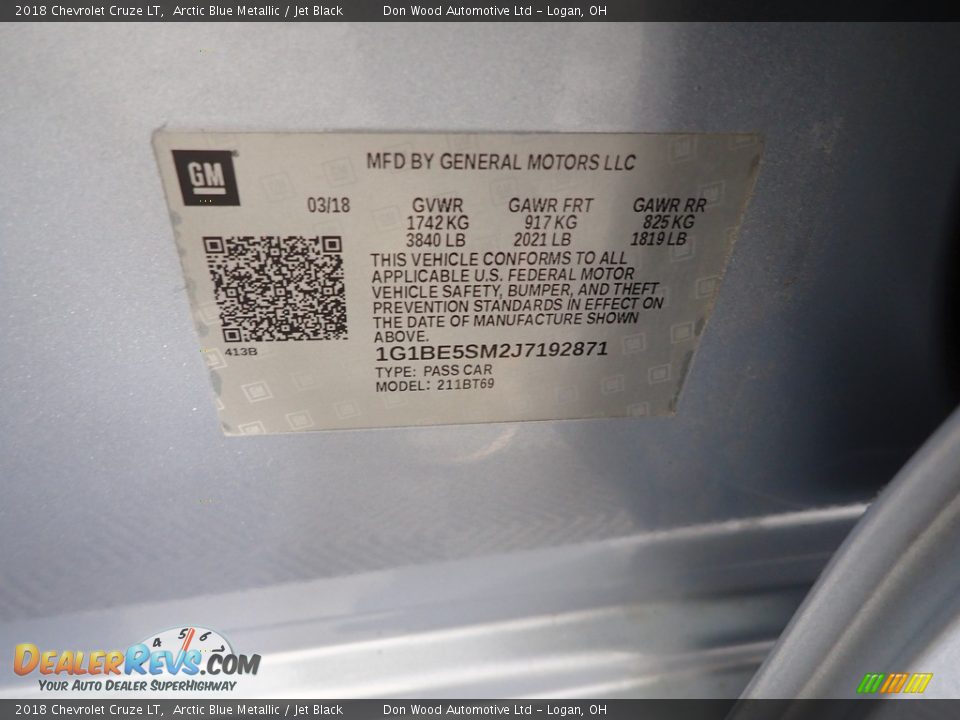 2018 Chevrolet Cruze LT Arctic Blue Metallic / Jet Black Photo #32