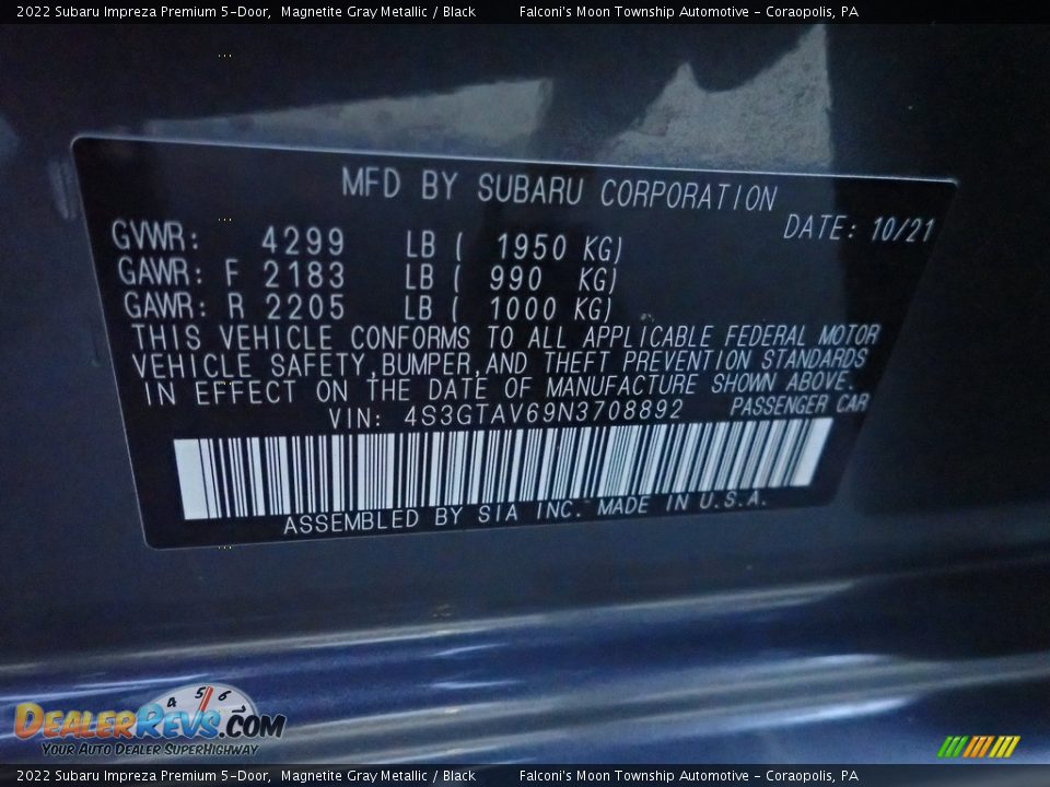 2022 Subaru Impreza Premium 5-Door Magnetite Gray Metallic / Black Photo #26