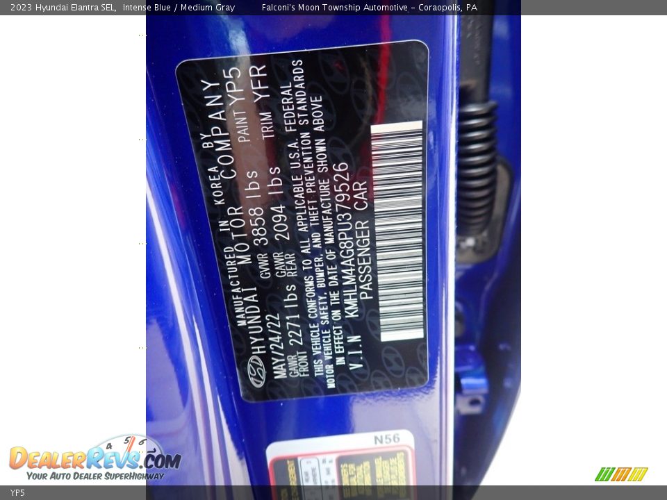 Hyundai Color Code YP5 Intense Blue