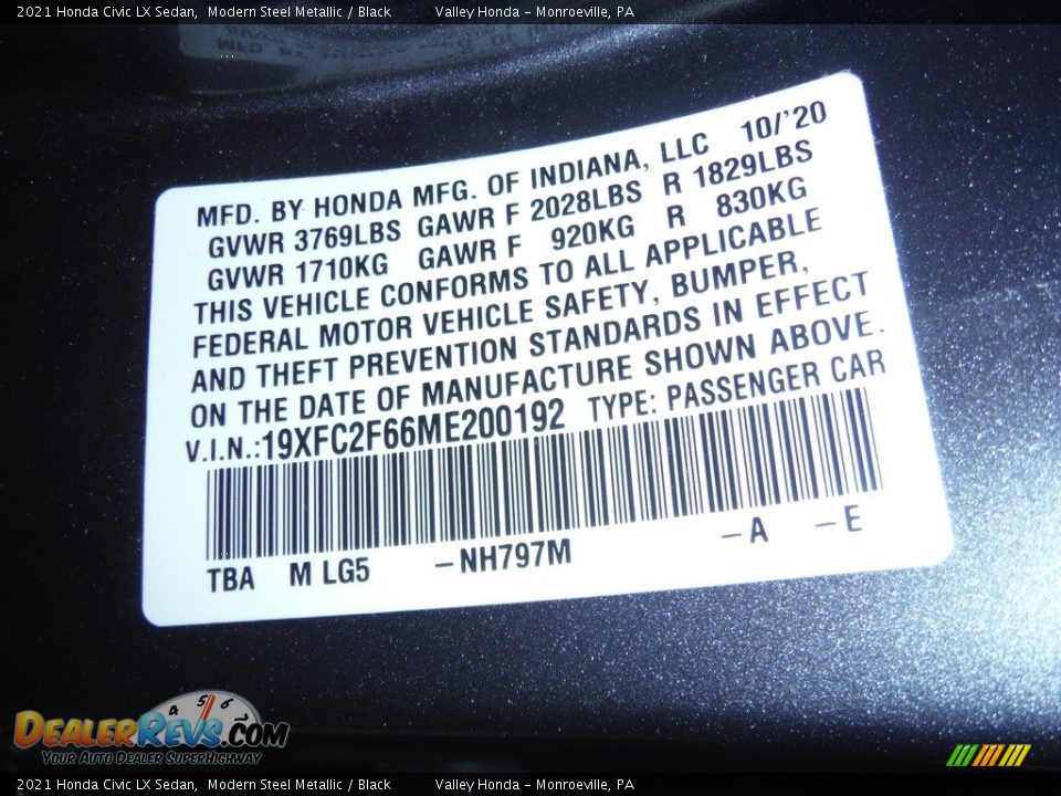 2021 Honda Civic LX Sedan Modern Steel Metallic / Black Photo #25