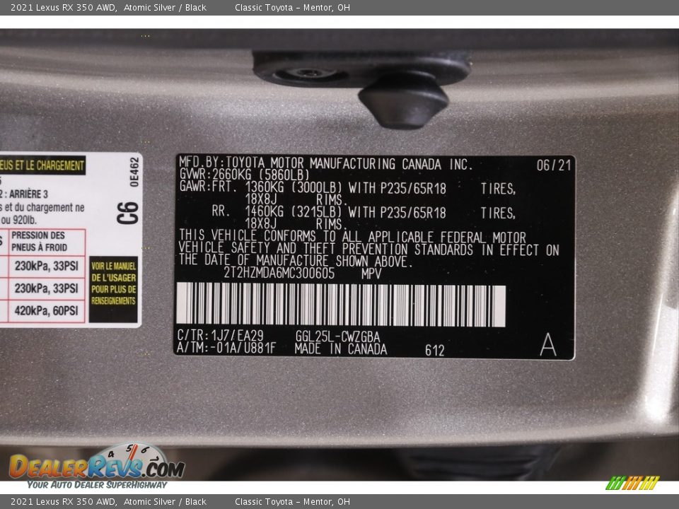 2021 Lexus RX 350 AWD Atomic Silver / Black Photo #21