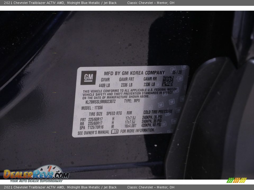 2021 Chevrolet Trailblazer ACTIV AWD Midnight Blue Metallic / Jet Black Photo #23