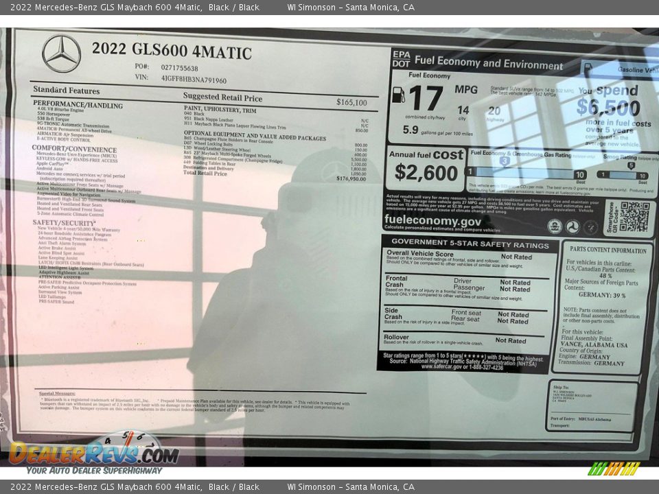 2022 Mercedes-Benz GLS Maybach 600 4Matic Window Sticker Photo #13