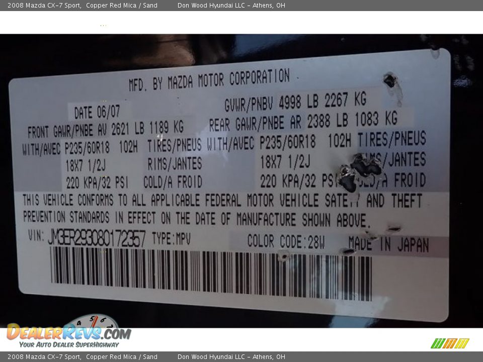 2008 Mazda CX-7 Sport Copper Red Mica / Sand Photo #30