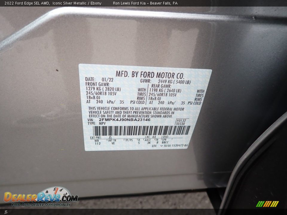 Ford Color Code JS Iconic Silver Metallic