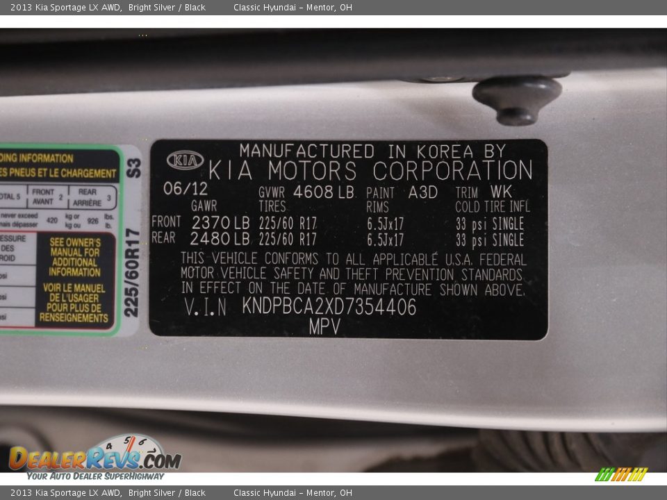 2013 Kia Sportage LX AWD Bright Silver / Black Photo #20