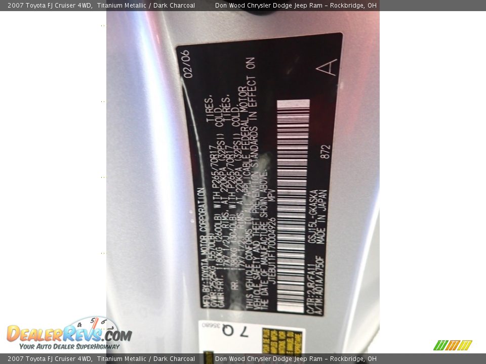 2007 Toyota FJ Cruiser 4WD Titanium Metallic / Dark Charcoal Photo #32