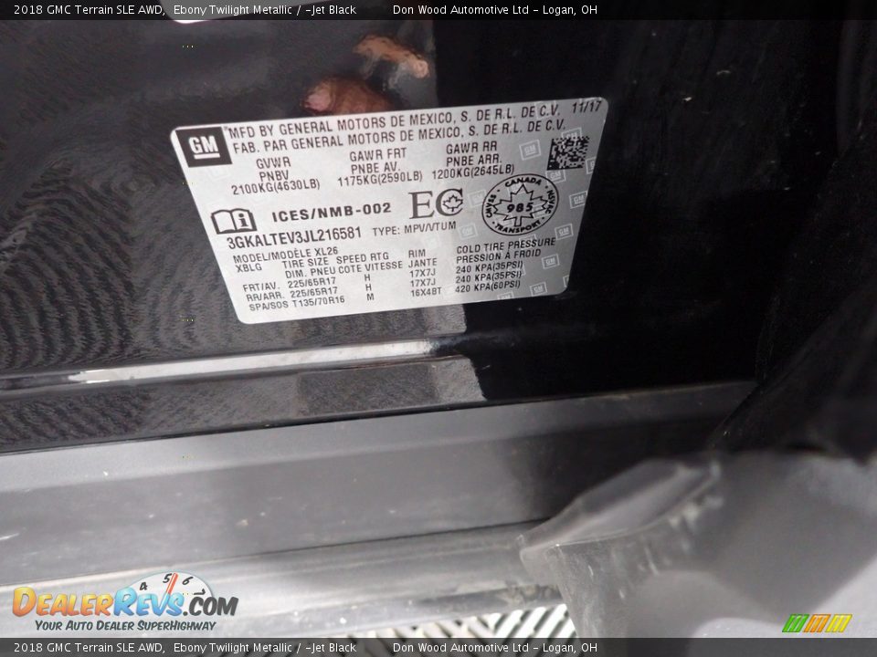2018 GMC Terrain SLE AWD Ebony Twilight Metallic / ­Jet Black Photo #32