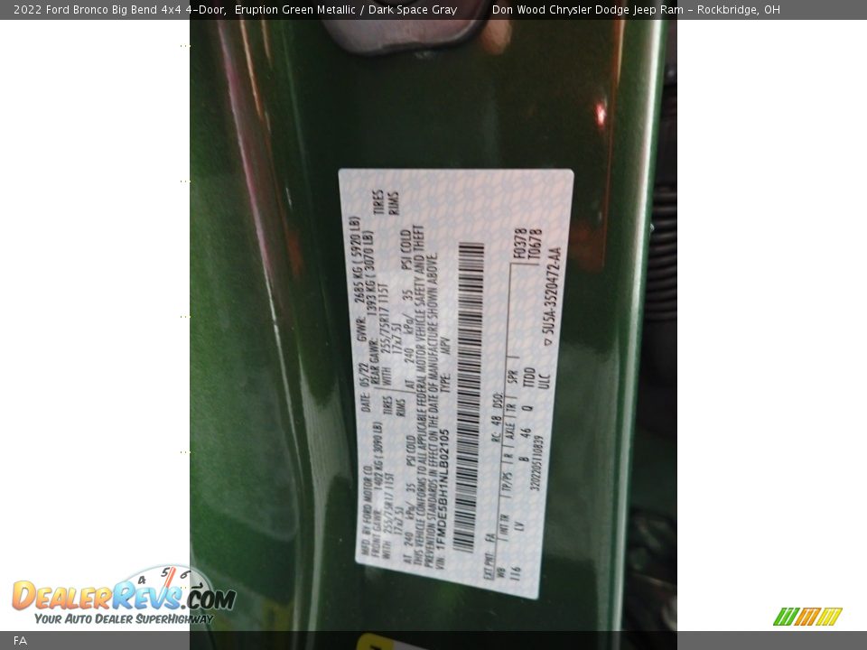 Ford Color Code FA Eruption Green Metallic