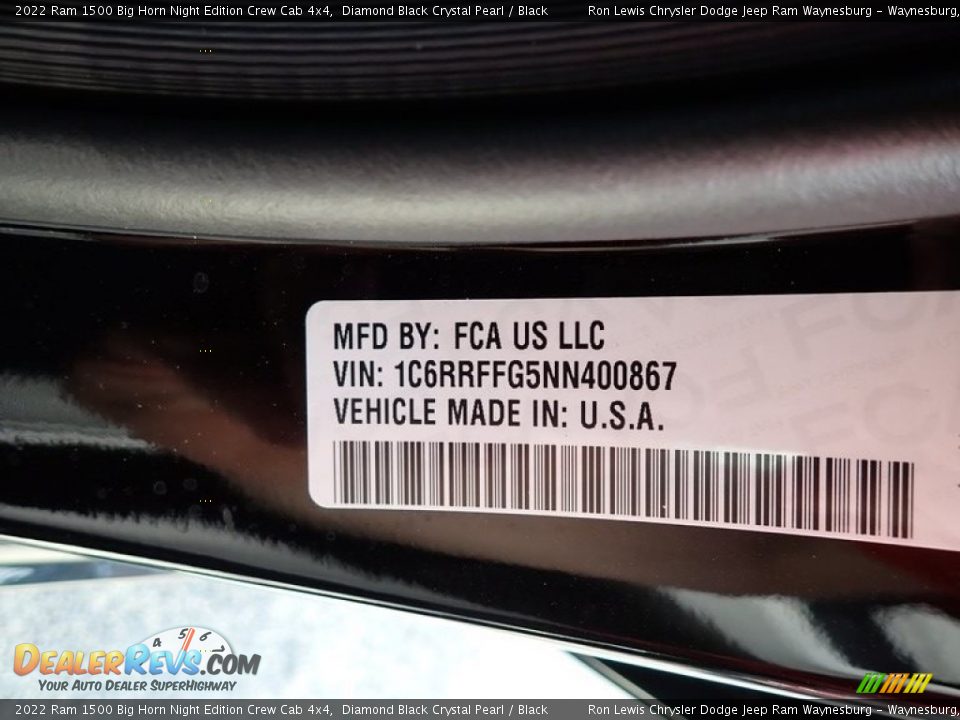 2022 Ram 1500 Big Horn Night Edition Crew Cab 4x4 Diamond Black Crystal Pearl / Black Photo #15