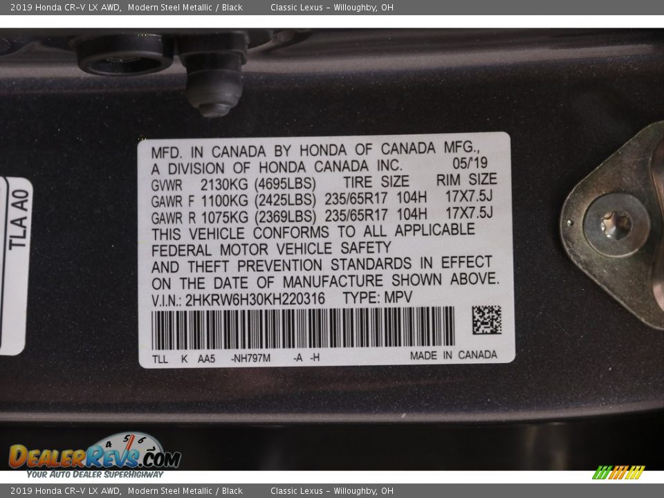 2019 Honda CR-V LX AWD Modern Steel Metallic / Black Photo #21