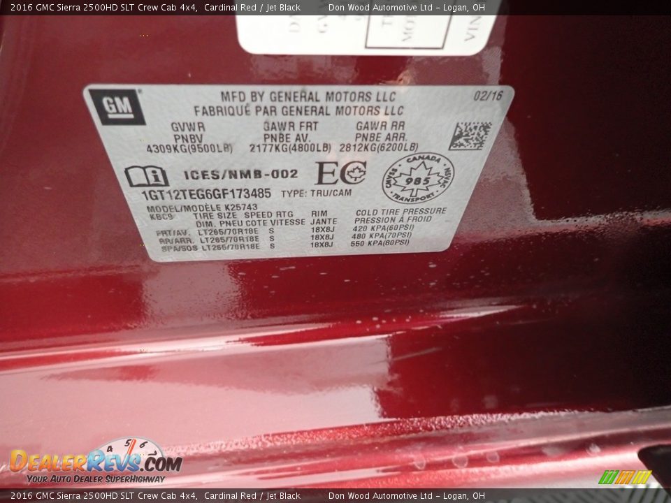 2016 GMC Sierra 2500HD SLT Crew Cab 4x4 Cardinal Red / Jet Black Photo #32