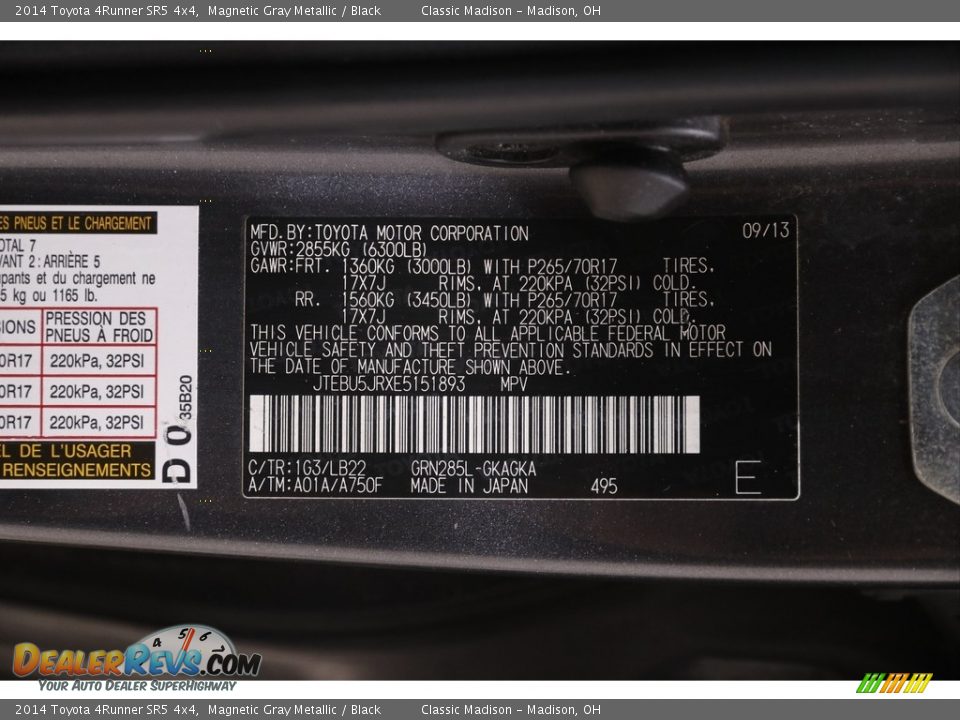 2014 Toyota 4Runner SR5 4x4 Magnetic Gray Metallic / Black Photo #24