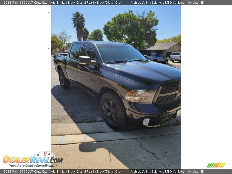 2018 Ram 1500 SLT Crew Cab 4x4 Brilliant Black Crystal Pearl / Black/Diesel Gray Photo #2