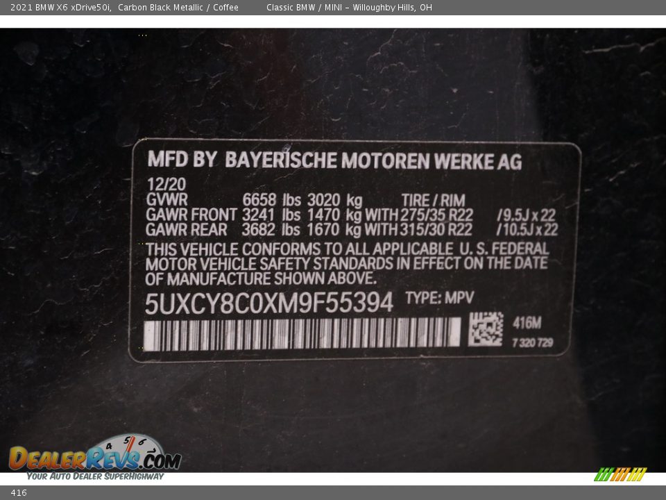 BMW Color Code 416 Carbon Black Metallic