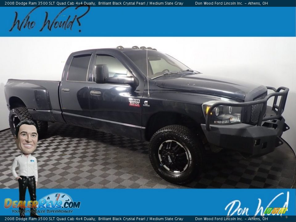 2008 Dodge Ram 3500 SLT Quad Cab 4x4 Dually Brilliant Black Crystal Pearl / Medium Slate Gray Photo #1