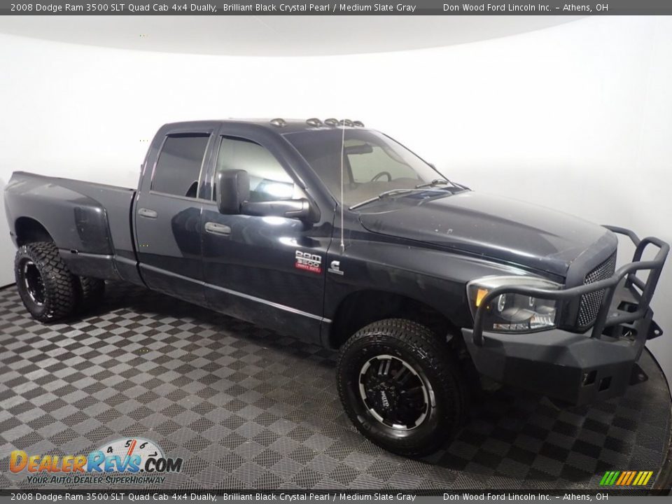 2008 Dodge Ram 3500 SLT Quad Cab 4x4 Dually Brilliant Black Crystal Pearl / Medium Slate Gray Photo #2