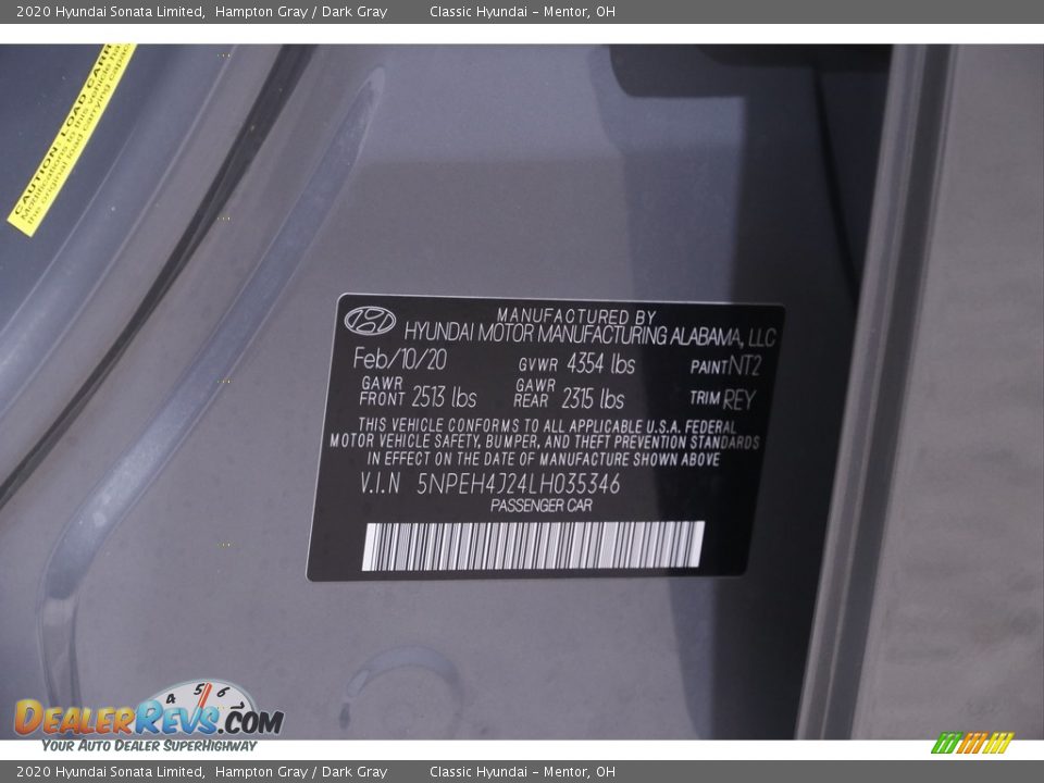 2020 Hyundai Sonata Limited Hampton Gray / Dark Gray Photo #23