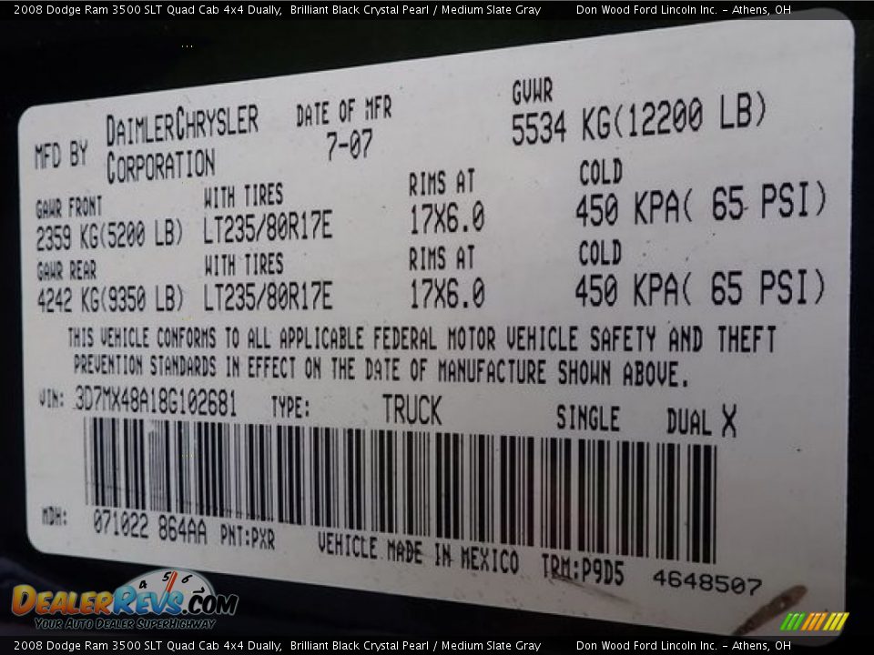 2008 Dodge Ram 3500 SLT Quad Cab 4x4 Dually Brilliant Black Crystal Pearl / Medium Slate Gray Photo #32