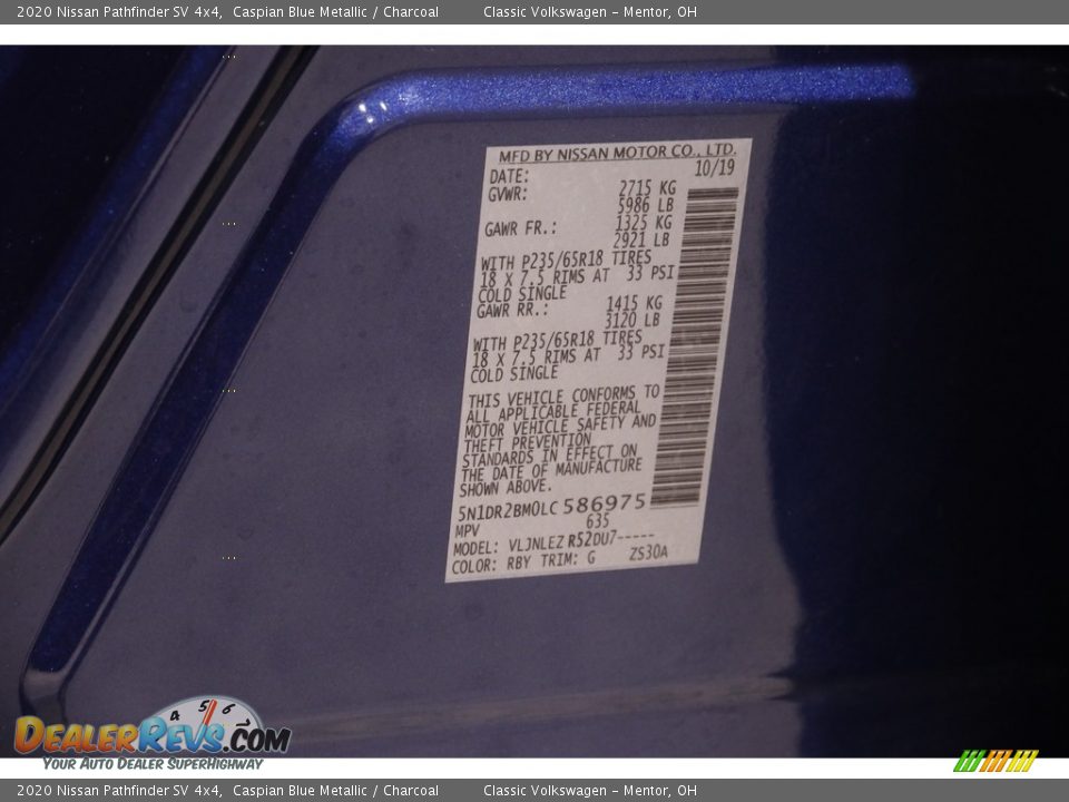 2020 Nissan Pathfinder SV 4x4 Caspian Blue Metallic / Charcoal Photo #24