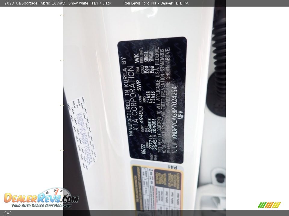 Kia Color Code SWP Snow White Pearl