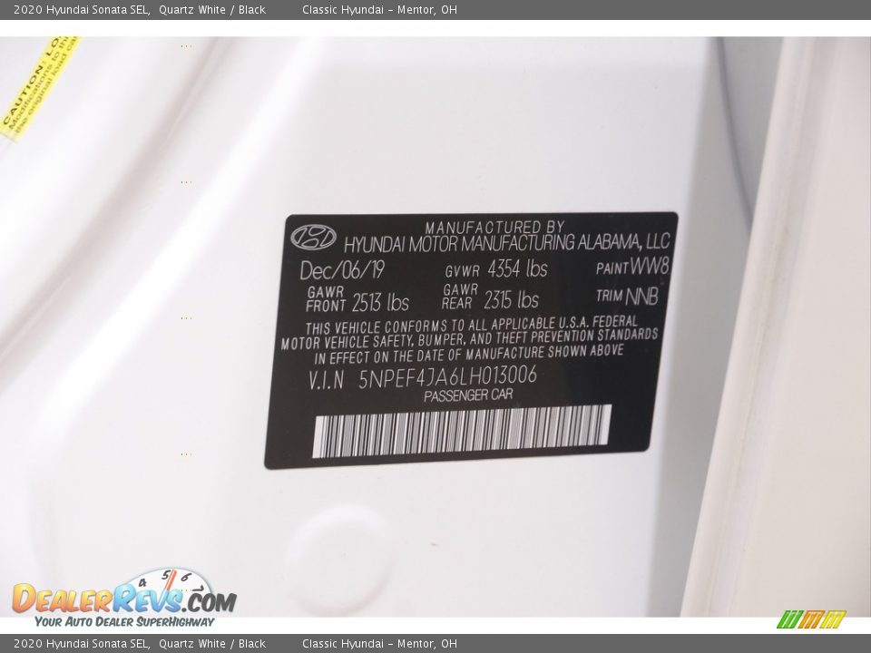 2020 Hyundai Sonata SEL Quartz White / Black Photo #21