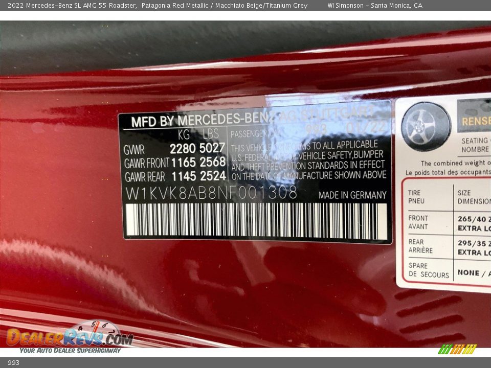 Mercedes-Benz Color Code 993 Patagonia Red Metallic