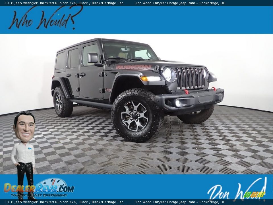 2018 Jeep Wrangler Unlimited Rubicon 4x4 Black / Black/Heritage Tan Photo #1