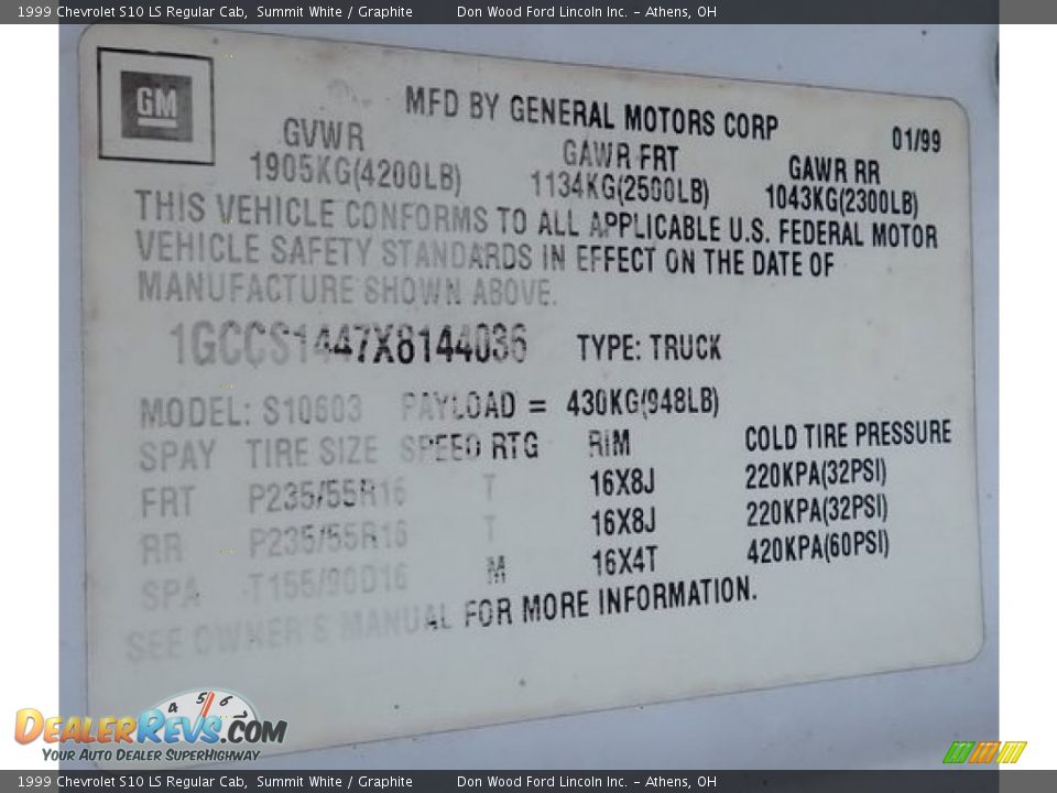 1999 Chevrolet S10 LS Regular Cab Summit White / Graphite Photo #30