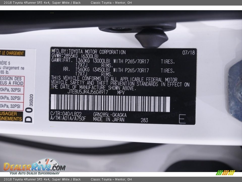 2018 Toyota 4Runner SR5 4x4 Super White / Black Photo #23