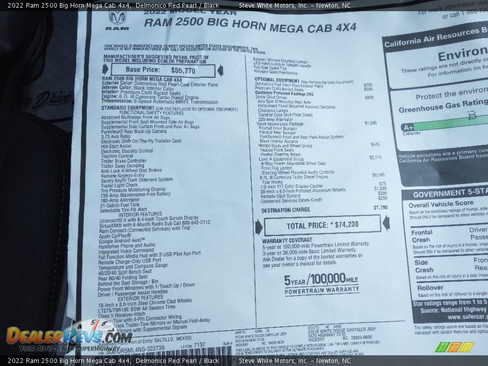 2022 Ram 2500 Big Horn Mega Cab 4x4 Window Sticker Photo #29