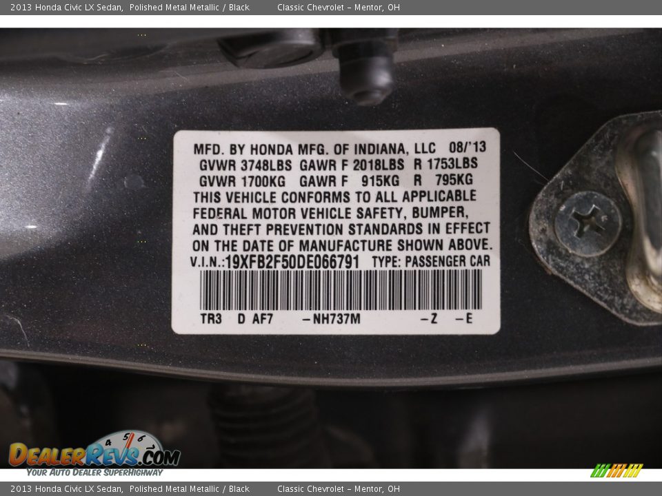 2013 Honda Civic LX Sedan Polished Metal Metallic / Black Photo #21