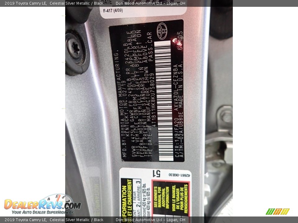 2019 Toyota Camry LE Celestial Silver Metallic / Black Photo #31