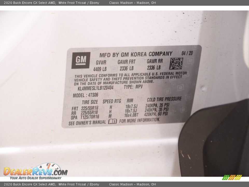 2020 Buick Encore GX Select AWD White Frost Tricoat / Ebony Photo #24