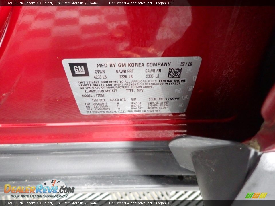 2020 Buick Encore GX Select Chili Red Metallic / Ebony Photo #32