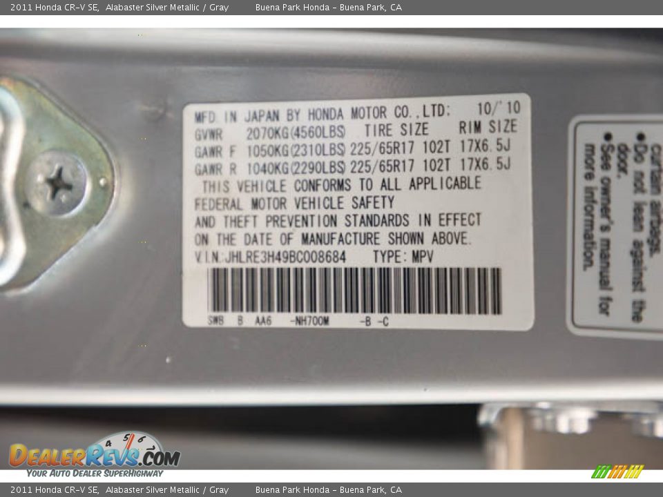 2011 Honda CR-V SE Alabaster Silver Metallic / Gray Photo #33