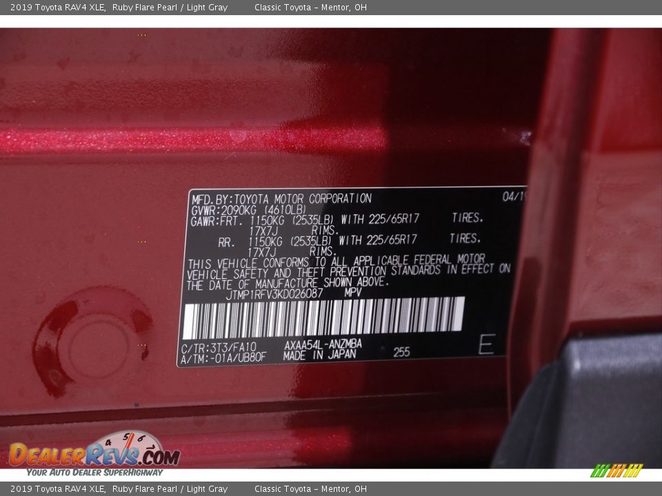 2019 Toyota RAV4 XLE Ruby Flare Pearl / Light Gray Photo #20