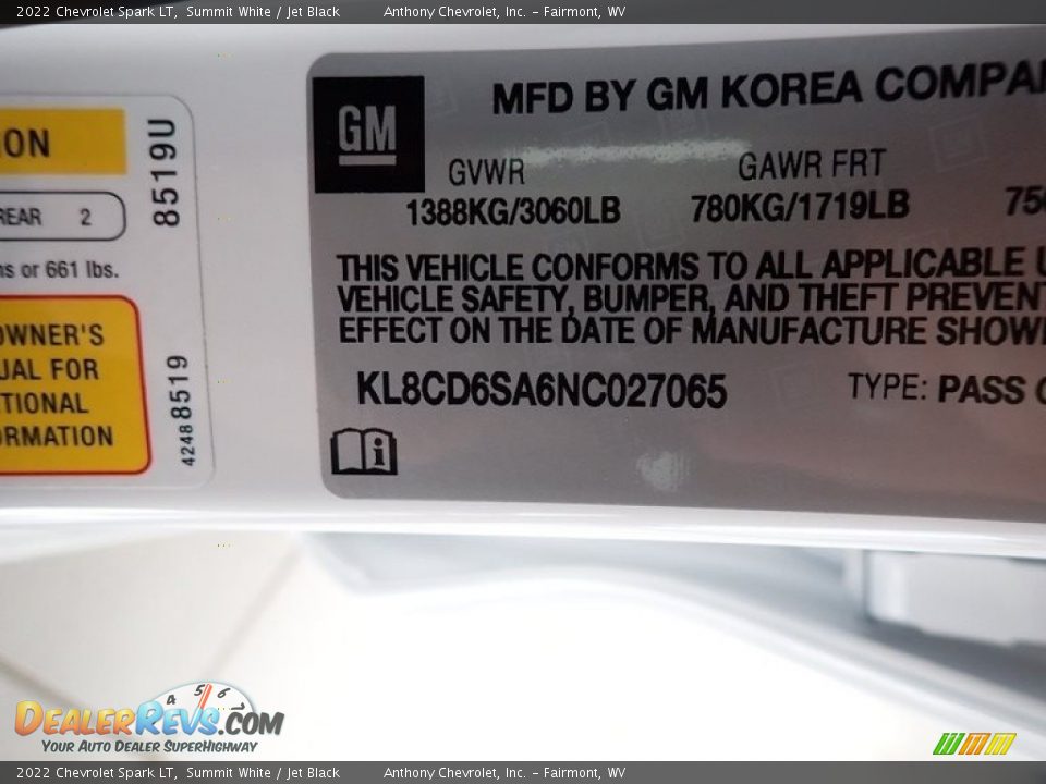2022 Chevrolet Spark LT Summit White / Jet Black Photo #15